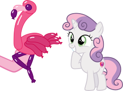 Size: 4029x3001 | Tagged: safe, artist:cloudy glow, artist:cloudyglow, imported from derpibooru, pinkie pie, sweetie belle, flamingo, pony, the one where pinkie pie knows, absurd resolution, balloon, balloon animal, simple background, transparent background, vector