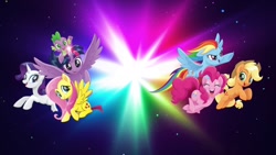 Size: 1280x720 | Tagged: safe, imported from derpibooru, applejack, fluttershy, pinkie pie, rainbow dash, rarity, spike, twilight sparkle, alicorn, dragon, my little pony: the movie, mane seven, mane six, twilight sparkle (alicorn)