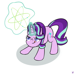 Size: 2000x2000 | Tagged: safe, artist:yakoshi, imported from derpibooru, starlight glimmer, pony, atg 2017, electron, explosion imminent, female, magic, newbie artist training grounds, solo, this will end in tears and/or death, tongue out