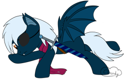 Size: 1922x1222 | Tagged: safe, artist:cloudy95, imported from derpibooru, oc, oc only, bat pony, pony, clothes, eyepatch, male, scarf, simple background, solo, stallion, sword, transparent background, weapon