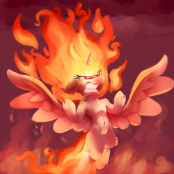 Size: 2000x2000 | Tagged: safe, artist:discorded, imported from derpibooru, twilight sparkle, alicorn, pony, semi-anthro, angry, atg 2017, belly button, female, fire, gritted teeth, mane of fire, mare, newbie artist training grounds, rapidash twilight, solo, spread wings, twilight sparkle (alicorn), wings