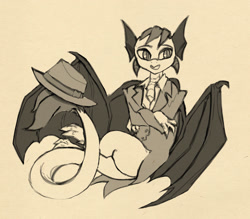 Size: 1870x1635 | Tagged: safe, artist:lunebat, imported from derpibooru, dragon, bat wings, claws, clothes, hat, sitting