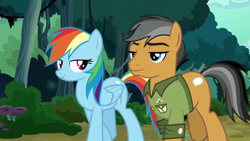Size: 854x480 | Tagged: safe, imported from derpibooru, screencap, quibble pants, rainbow dash, pony, stranger than fan fiction, female, lidded eyes, male, out of context