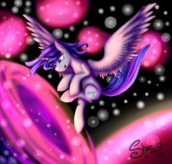 Size: 4500x4300 | Tagged: safe, artist:shamy-crist, imported from derpibooru, oc, oc only, oc:dimensional armgic, alicorn, pony, absurd resolution, female, flying, magic, mare, offspring, parent:flash sentry, parent:twilight sparkle, parents:flashlight, solo