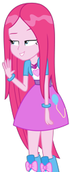 Size: 1500x3644 | Tagged: safe, artist:sketchmcreations, imported from derpibooru, pinkie pie, eqg summertime shorts, equestria girls, monday blues, female, geode of fauna, magical geodes, pinkamena diane pie, raised eyebrow, simple background, smiling, solo, straight hair, transparent background, vector, waving