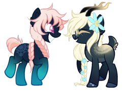 Size: 900x654 | Tagged: safe, artist:lullabyprince, deleted from derpibooru, imported from derpibooru, oc, oc only, oc:firefly, oc:midnight snow, deer pony, earth pony, original species, pony, female, mare, simple background, transparent background