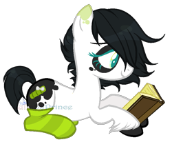 Size: 767x631 | Tagged: safe, artist:lullabyprince, deleted from derpibooru, imported from derpibooru, oc, oc only, oc:bamboo, earth pony, pony, book, bow, clothes, female, mare, prone, simple background, socks, solo, striped socks, transparent background