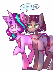 Size: 768x1024 | Tagged: safe, artist:jackytheripperart, imported from derpibooru, maud pie, starlight glimmer, earth pony, pony, unicorn, chest fluff, dialogue, duo, eyebrows, simple background, white background