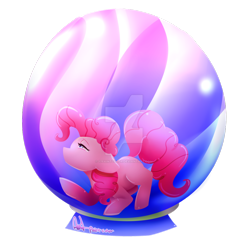 Size: 1024x1032 | Tagged: safe, artist:paintcoloryt, imported from derpibooru, pinkie pie, pony, crystal ball, female, solo, trapped, watermark