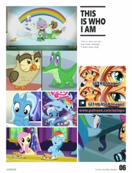 Size: 3106x4096 | Tagged: safe, artist:uotapo, edit, edited screencap, imported from derpibooru, screencap, fluttershy, gummy, owlowiscious, rainbow dash, scootaloo, spike, spike the regular dog, sunset shimmer, trixie, dog, castle sweet castle, eqg summertime shorts, equestria girls, pet project, comics, context is for the weak, lyric