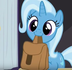 Size: 571x550 | Tagged: safe, imported from derpibooru, screencap, trixie, pony, unicorn, to where and back again, cropped, cute, diatrixes, female, mare, mouth hold, solo, to saddlebags and back again