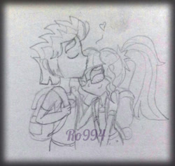 Size: 821x779 | Tagged: safe, artist:ro994, imported from derpibooru, flash sentry, sci-twi, twilight sparkle, equestria girls, legend of everfree, female, flashlight, kissing, male, sciflash, shipping, sketch, straight, traditional art