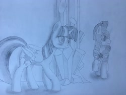Size: 4032x3024 | Tagged: safe, artist:optic-rainfall, imported from derpibooru, flash sentry, twilight sparkle, alicorn, pegasus, pony, couple, female, flashlight, male, shipping, straight, traditional art