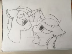 Size: 1024x768 | Tagged: safe, artist:mlpcreationist, imported from derpibooru, oc, oc only, oc:electric arc, oc:moondust night, pony, unicorn, heart eyes, oc x oc, shipping, traditional art, watermark, wingding eyes