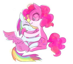 Size: 980x868 | Tagged: safe, artist:pinkablue, imported from derpibooru, pinkie pie, rainbow dash, pony, female, hug, lesbian, pinkiedash, shipping