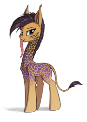 Size: 922x1280 | Tagged: safe, artist:shydale, imported from derpibooru, oc, oc only, giraffe, ear fluff, female, long tongue, looking at you, simple background, solo, tongue out, white background