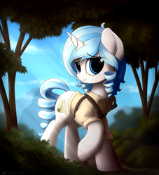 Size: 3000x3300 | Tagged: safe, artist:avastin4, imported from derpibooru, oc, oc only, oc:opuscule antiquity, pony, unicorn, clothes, forest, solo