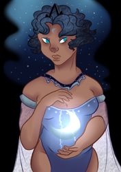 Size: 2893x4092 | Tagged: safe, artist:bewarethemusicman, imported from derpibooru, princess luna, human, alternate hairstyle, dark skin, female, humanized, solo