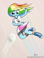 Size: 1080x1440 | Tagged: safe, artist:halflingpony, imported from derpibooru, rainbow dash, equestria girls, jumping, sports, sweat, volleyball