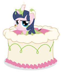 Size: 6046x7033 | Tagged: safe, artist:amarthgul, imported from derpibooru, oc, oc only, pony, unicorn, absurd resolution, cake, female, food, mare, pop out cake, popping out of a cake, simple background, solo, transparent background, vector