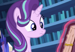 Size: 575x403 | Tagged: safe, imported from derpibooru, screencap, starlight glimmer, pony, fame and misfortune, animated, female, friendship journal, gif