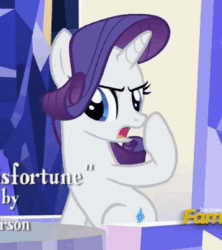 Size: 359x404 | Tagged: safe, imported from derpibooru, screencap, rarity, pony, fame and misfortune, animated, bbbb, female, gif, loop, rarara