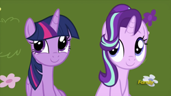 Size: 914x514 | Tagged: safe, imported from derpibooru, screencap, starlight glimmer, twilight sparkle, alicorn, pony, unicorn, fame and misfortune, cute, duo, female, glimmerbetes, mare, sitting, smiling, twiabetes, twilight sparkle (alicorn)