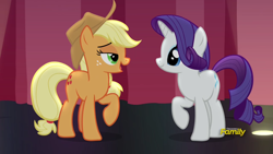 Size: 1920x1080 | Tagged: safe, imported from derpibooru, screencap, applejack, rarity, pony, fame and misfortune, flawless