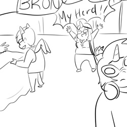Size: 1000x1000 | Tagged: artist needed, safe, imported from derpibooru, human, bronycon, brony, brony stereotype, chris chan, fake horn, fake wings, monochrome, welcome to the herd