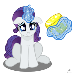 Size: 2000x2000 | Tagged: safe, artist:truffle shine, imported from derpibooru, rarity, pony, unicorn, female, floppy ears, food, horn, ice cream, looking at you, magic, mare, simple background, sitting, solo, telekinesis, transparent background