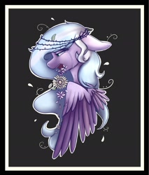 Size: 1626x1910 | Tagged: safe, artist:harmonyskish, imported from derpibooru, oc, oc only, oc:moonflare, pegasus, pony, bust, female, flower, mare, portrait, solo