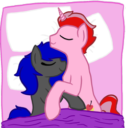 Size: 906x917 | Tagged: safe, artist:legendoflink, imported from derpibooru, oc, oc only, oc:cherry swirl, oc:stargazer, earth pony, pony, unicorn, cuddling, cute, female, male, shipping, sleeping, straight