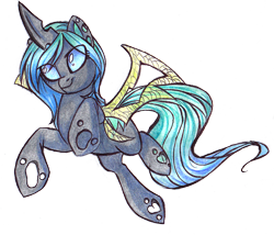Size: 1043x892 | Tagged: safe, artist:scarlettwarrior, imported from derpibooru, oc, oc only, oc:jewel, changeling, changeling queen, changeling oc, changeling queen oc, female, simple background, smiling, solo, traditional art, transparent background