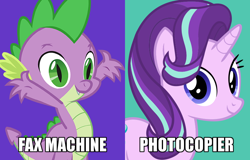 Size: 868x554 | Tagged: safe, imported from derpibooru, spike, starlight glimmer, dragon, fame and misfortune, image macro, meme, meta