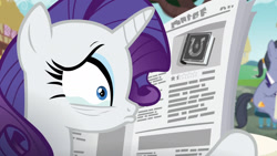 Size: 1920x1080 | Tagged: safe, imported from derpibooru, screencap, rarity, pony, unicorn, fame and misfortune, about to cry, crying, female, friendship journal, mare, newspaper, review, this will end in tears, written equestrian