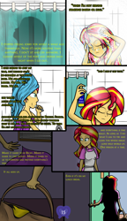 Size: 2796x4859 | Tagged: safe, artist:deannaphantom13, imported from derpibooru, sunset shimmer, comic:equestrian city, equestria girls, absurd resolution, apron, bag, bathroom, brushing teeth, clothes, comic, equestrian city, female, hairspray, shower, solo, toothbrush