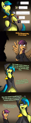Size: 750x3000 | Tagged: safe, artist:conmanwolf, imported from derpibooru, scootaloo, oc, oc:aurora dawn, pegasus, pony, ask factory scootaloo, fanfic:rainbow factory, clothes, comic, factory scootaloo