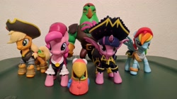 Size: 3840x2160 | Tagged: safe, imported from derpibooru, applejack, boyle, gummy, pinkie pie, rainbow dash, twilight sparkle, twilight sparkle (alicorn), alicorn, bird, earth pony, parrot pirates, pegasus, pony, unicorn, my little pony: the movie, arm band, bracelet, captain twilight, clothes, costume, guardians of harmony, hat, jewelry, leg band, pirate, pirate applejack, pirate pinkie pie, pirate rainbow dash, toy, walmart