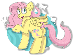 Size: 2732x2048 | Tagged: safe, artist:peanutcat62, imported from derpibooru, fluttershy, pegasus, pony, butt, chest fluff, ear fluff, female, looking back, mare, plot, raised hoof, simple background, solo, transparent background