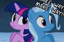 Size: 1048x690 | Tagged: safe, artist:navitaserussirus, imported from derpibooru, trixie, twilight sparkle, genie, pony, asktwixiegenies, cropped, female, lesbian, shipping, twixie