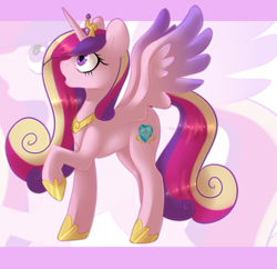 Size: 737x713 | Tagged: safe, artist:tigra0118, imported from derpibooru, princess cadance, alicorn, pony, female, mare, open mouth, profile, raised hoof, solo, spread wings, surprised, wings, zoom layer