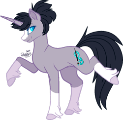 Size: 800x778 | Tagged: safe, artist:katsuforov-chan, artist:shiiazu, imported from derpibooru, oc, oc only, oc:shiiazu, clydesdale, pony, unicorn, base used, blaze (coat marking), coat markings, colored pupils, cutie mark, facial markings, female, fluffy, looking at you, mare, markings, music notes, paintbrush, simple background, smiling, socks (coat marking), socks (coat markings), solo, transparent background, treble clef, unshorn fetlocks