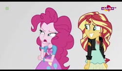 Size: 1024x600 | Tagged: safe, imported from derpibooru, screencap, pinkie pie, sunset shimmer, equestria girls, mirror magic, spoiler:eqg specials, geode of empathy, geode of sugar bombs, glowing geodes, mirror world, smiling, teletoon