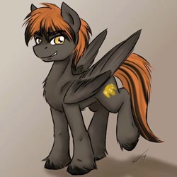 Size: 474x474 | Tagged: safe, imported from derpibooru, oc, oc only, oc:redflare, pegasus, pony, derpibooru community collaboration, gradient background, lifted leg, male, signature, solo, unshorn fetlocks