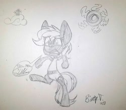 Size: 1994x1733 | Tagged: safe, artist:binkyt11, derpibooru exclusive, imported from derpibooru, princess celestia, rainbow dash, pony, atg 2017, belly button, bipedal, clothes, cloud, female, monochrome, newbie artist training grounds, solo, speech bubble, sunburn, swimsuit, traditional art, whoops