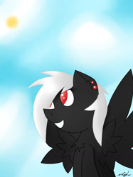 Size: 1280x1707 | Tagged: safe, artist:luriel maelstrom, imported from derpibooru, oc, oc only, oc:luriel maelstrom, pony, piercing, signature, sky, solo, sun