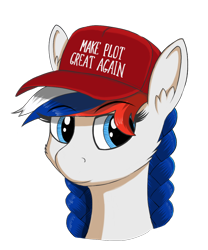 Size: 1000x1200 | Tagged: safe, artist:negasun, imported from derpibooru, oc, oc only, oc:marussia, pony, braid, bust, female, hat, maga hat, make america great again, make x great again, mare, mascot, nation ponies, russia, simple background, solo, transparent background