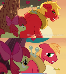 Size: 1024x1132 | Tagged: safe, artist:sleepydemonmonster, imported from derpibooru, screencap, apple bloom, big macintosh, earth pony, pony, brotherhooves social, apple tree, brother and sister, female, filly, foal, male, redraw, scene interpretation, screencap reference, stallion, sunset, tree