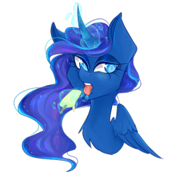 Size: 500x500 | Tagged: safe, artist:crystalfilth, imported from derpibooru, princess luna, pony, female, food, ice cream, simple background, solo, starry eyes, tongue out, transparent background, wingding eyes