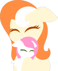 Size: 3177x3865 | Tagged: safe, artist:candysweets90240, imported from derpibooru, oc, oc only, oc:candy sweets, oc:little cutie, earth pony, pony, eyes closed, hug, simple background, transparent background